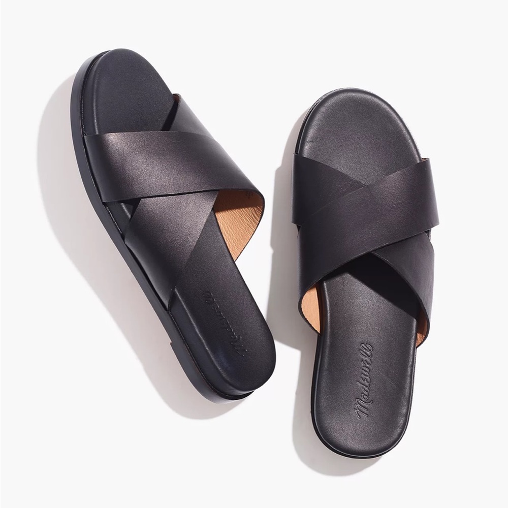 Madewell Black Leather Crisscross Slide Sandals